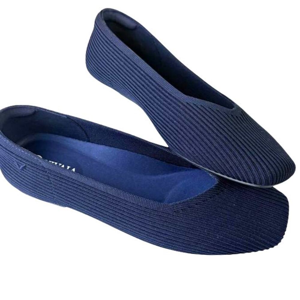 VIVAIA Margot 2.0 Square-Toe Ballet Flats Comfort Ribbed Knit Navy EU 37.5/US 7